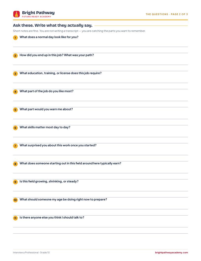 Interview a Professional <span style='color:#B27A12'>&middot; 10th</span> — real page from the member library