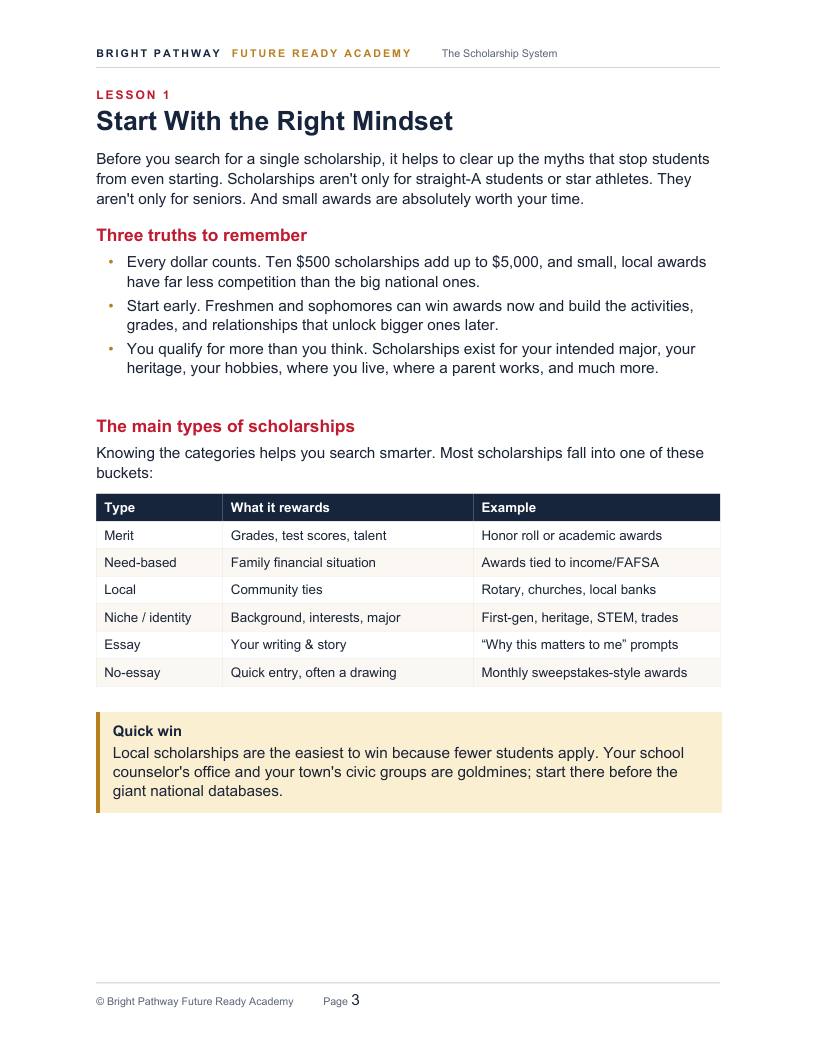 The Scholarship System — real page from the member library