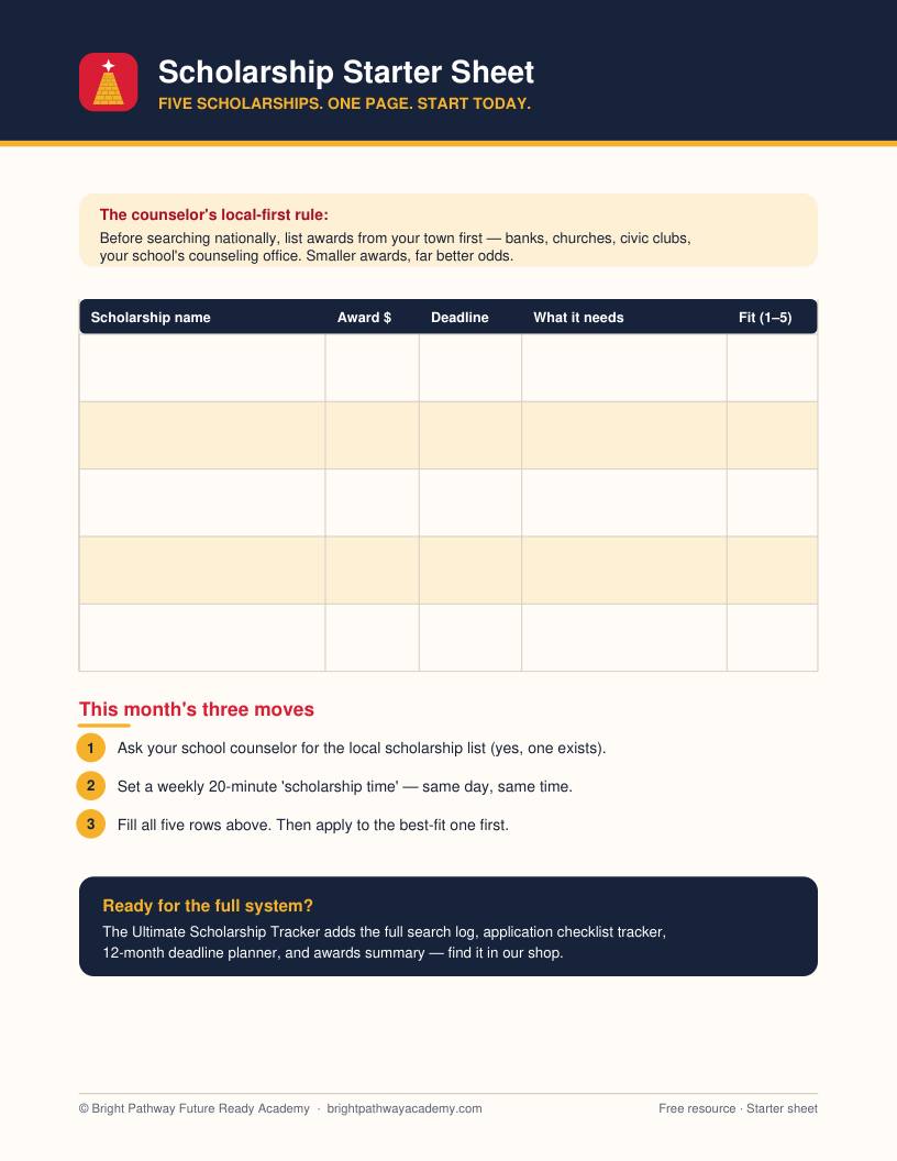 Scholarship Starter Sheet — real page from the member library